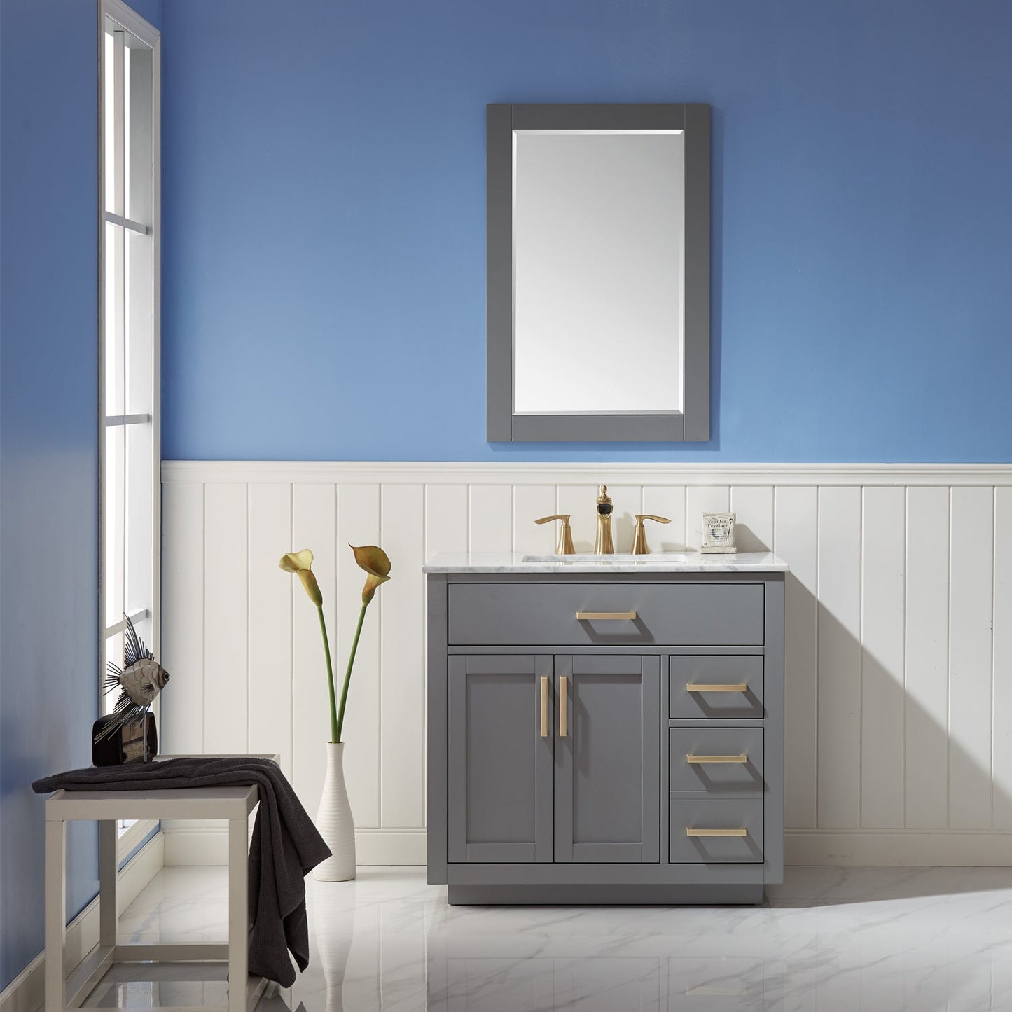 Altair Designs 36" single vanity with top - 531036-WH-CA-NM