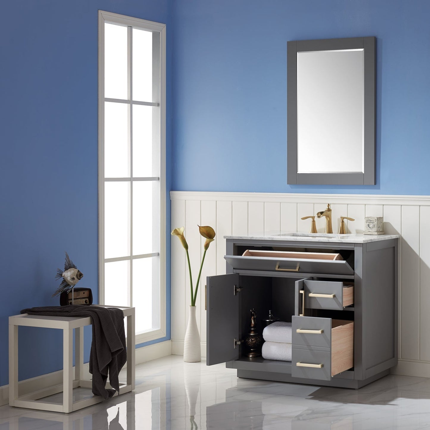 Altair Designs 36" single vanity with top - 531036-WH-CA-NM