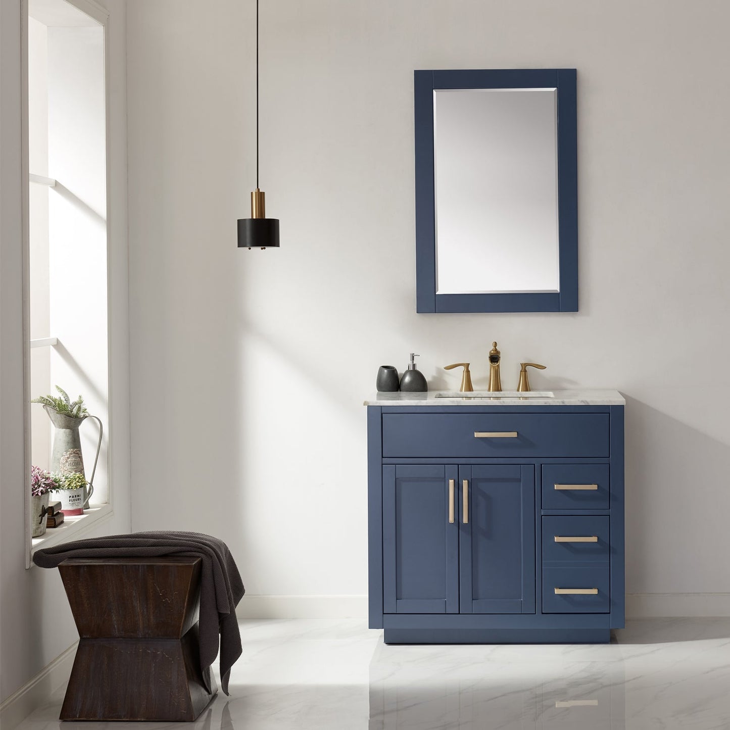 Altair Designs 36" single vanity with top - 531036-WH-CA-NM