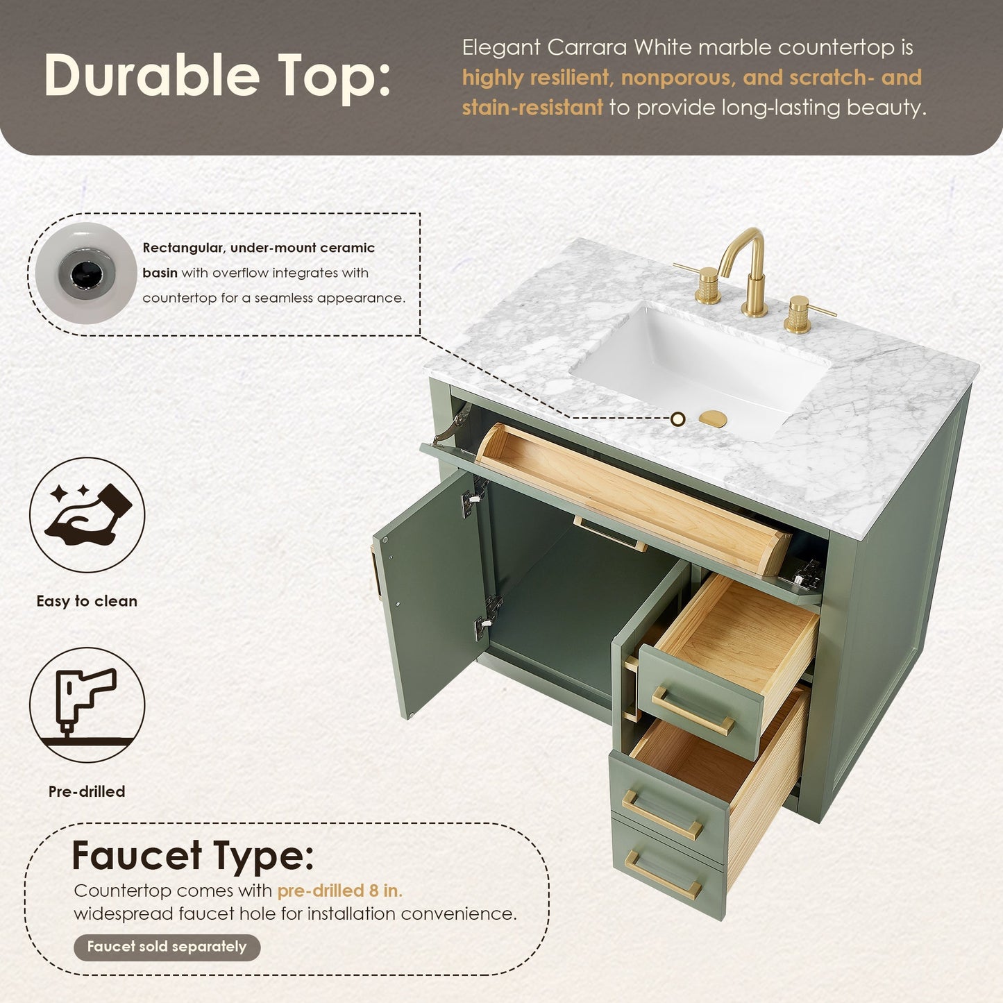 Altair Designs Ivy 30"/36"/48" single vanity with top - 531030-VG-CA-NM