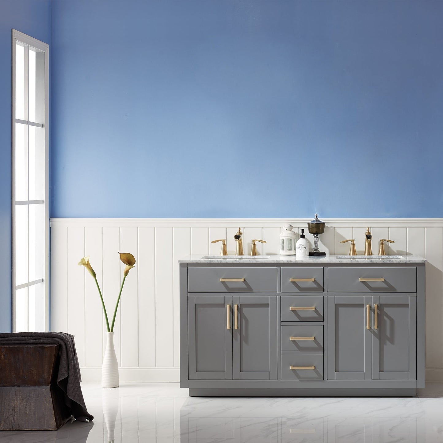 Altair Designs 60" double vanity with top - 531060-WH-CA-NM