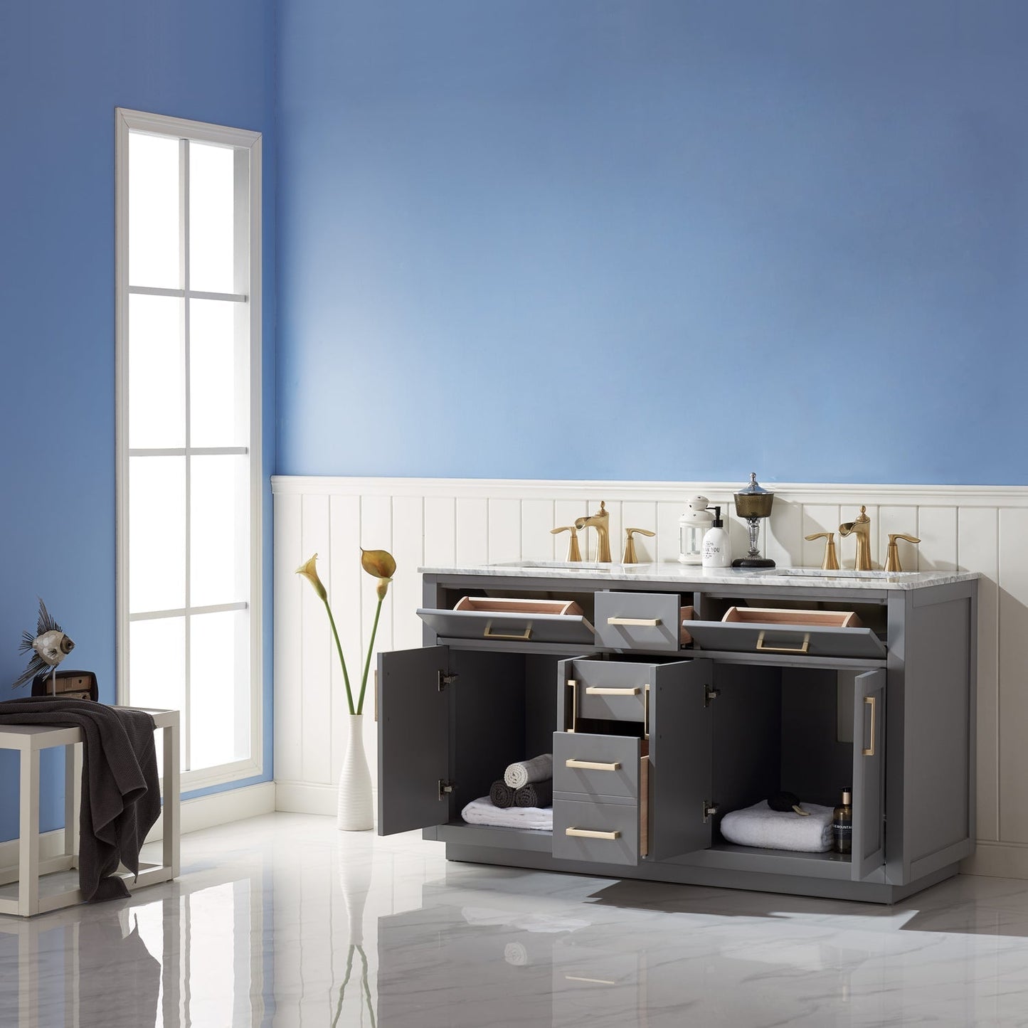 Altair Designs 60" double vanity with top - 531060-WH-CA-NM