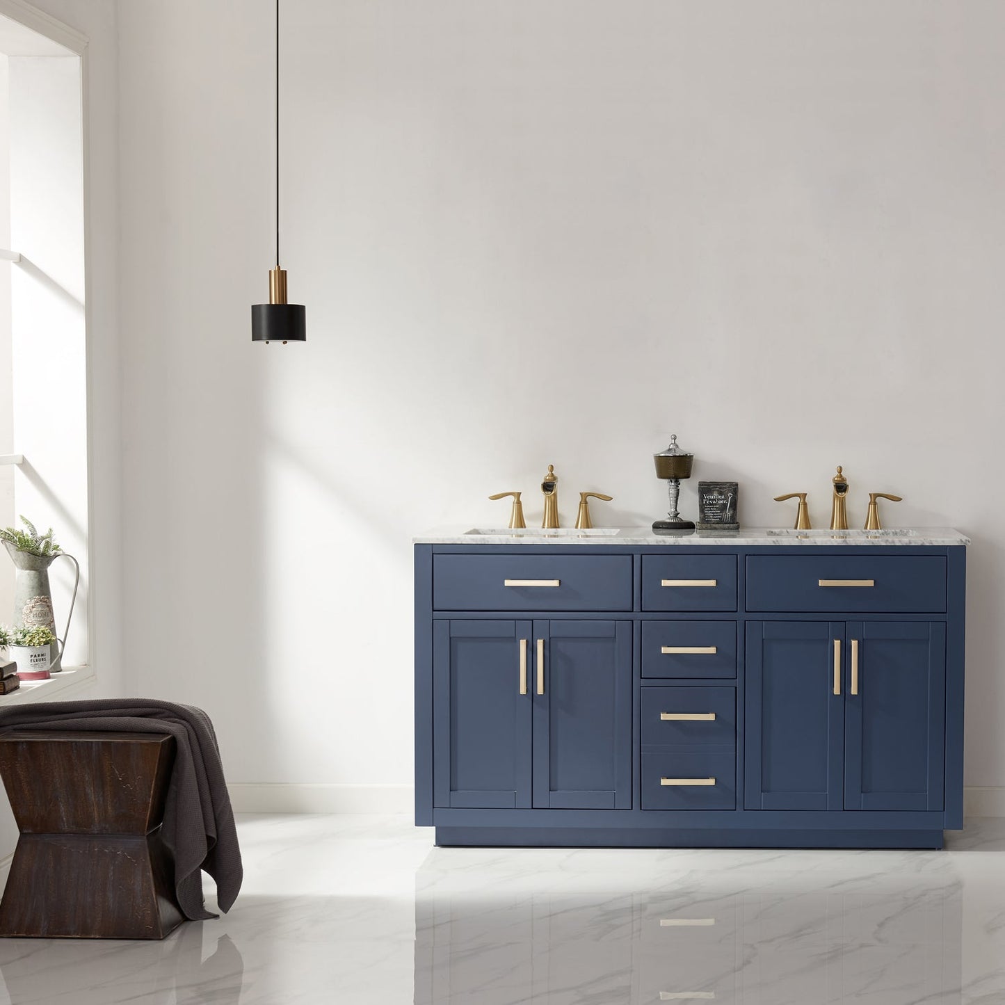 Altair Designs 60" double vanity with top - 531060-WH-CA-NM