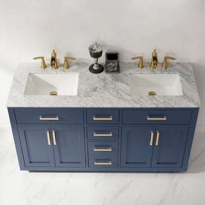 Altair Designs 60" double vanity with top - 531060-WH-CA-NM