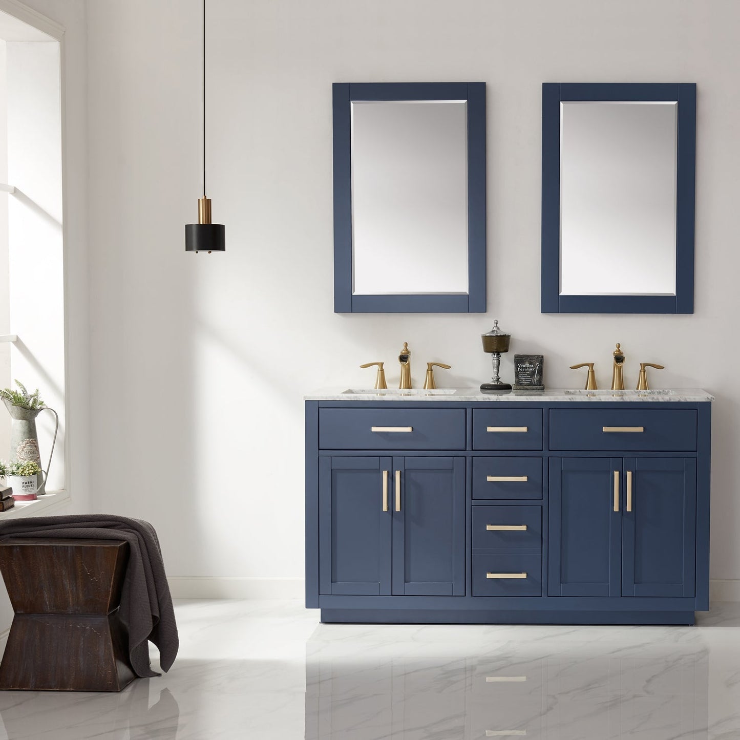 Altair Designs 60" double vanity with top - 531060-WH-CA-NM