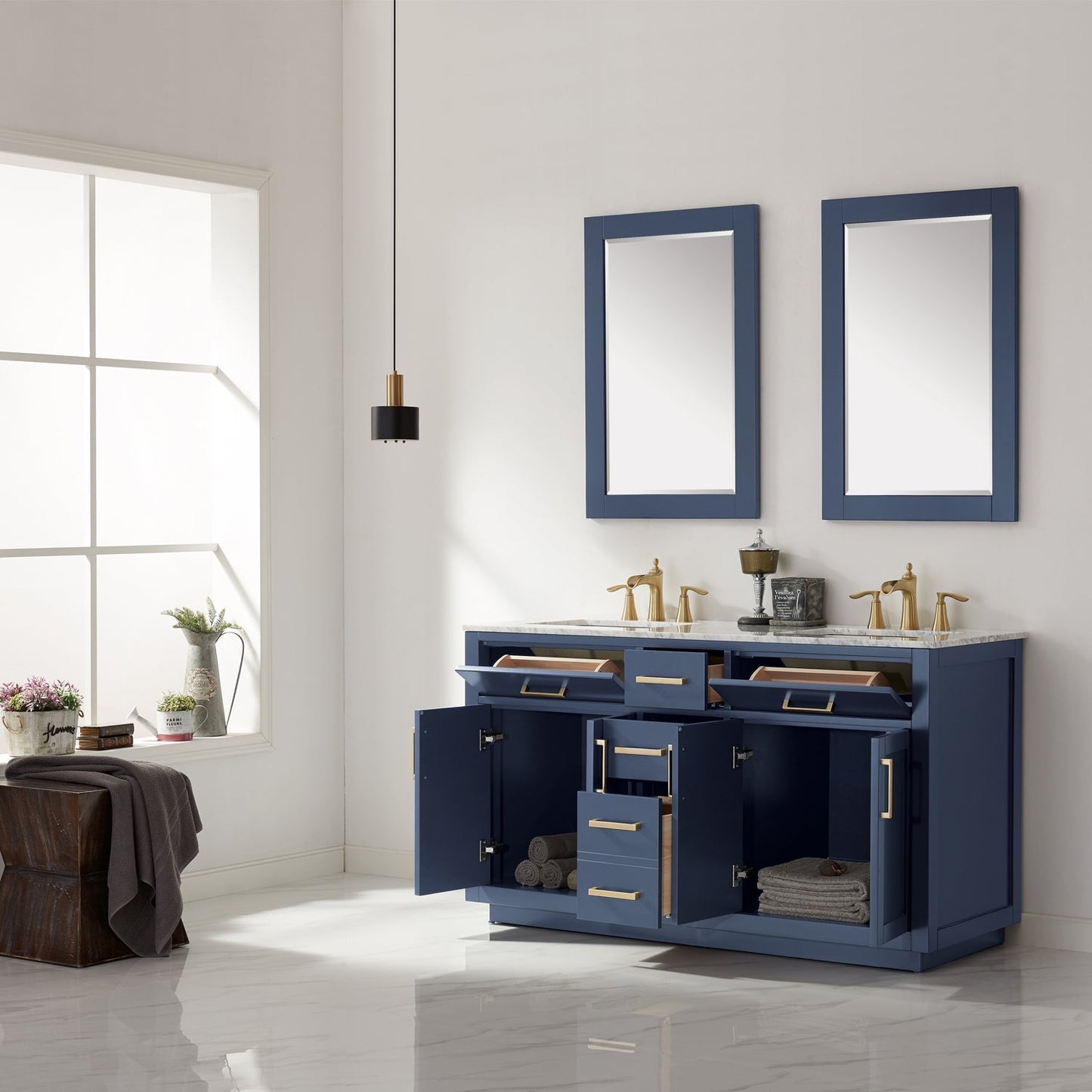 Altair Designs 60" double vanity with top - 531060-WH-CA-NM