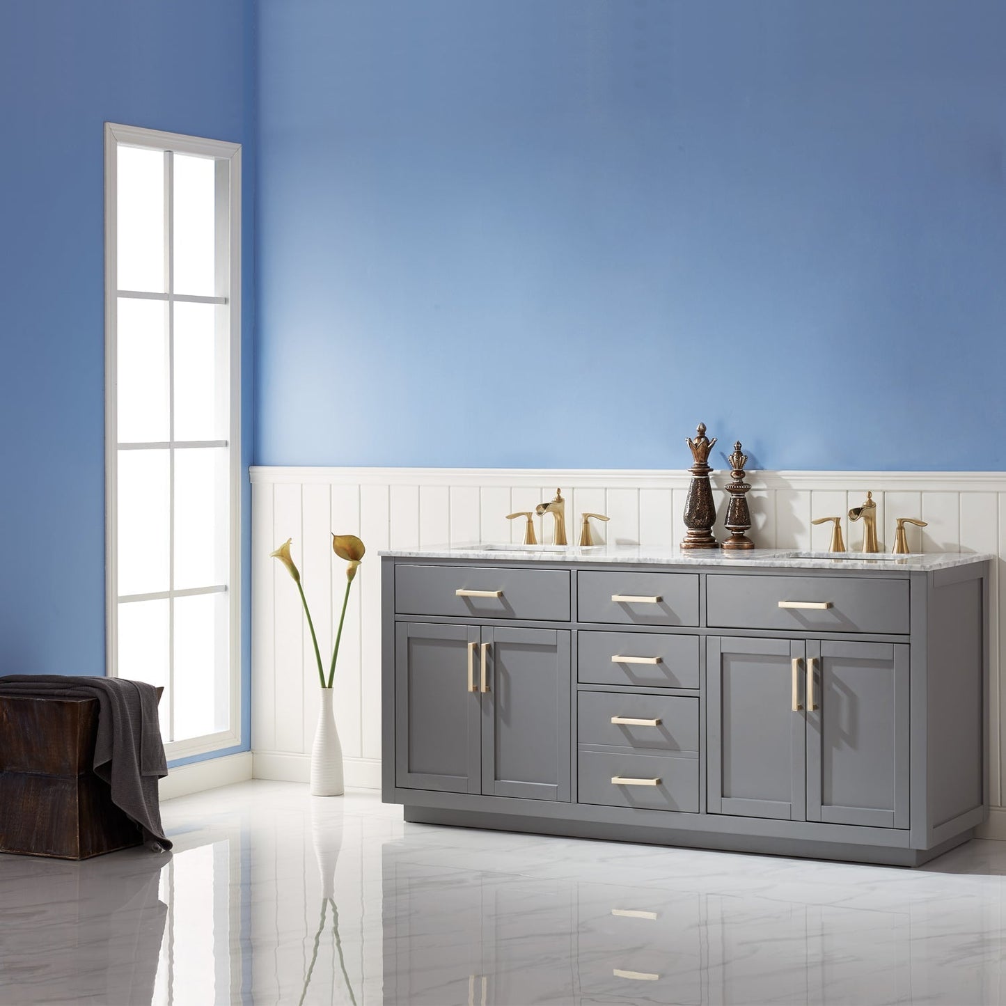 Altair Designs 72" double vanity with top - 531072-WH-CA-NM