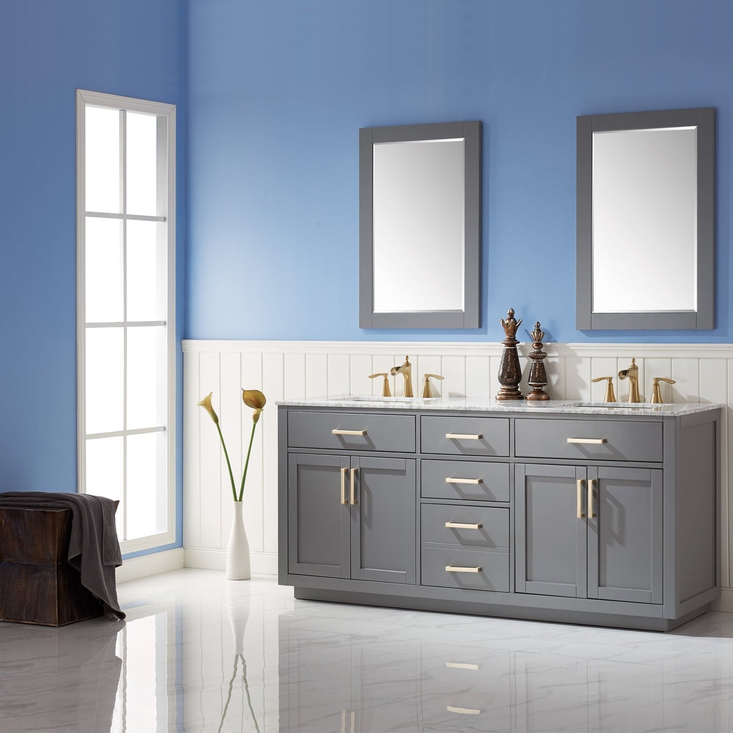Altair Designs 72" double vanity with top - 531072-WH-CA-NM