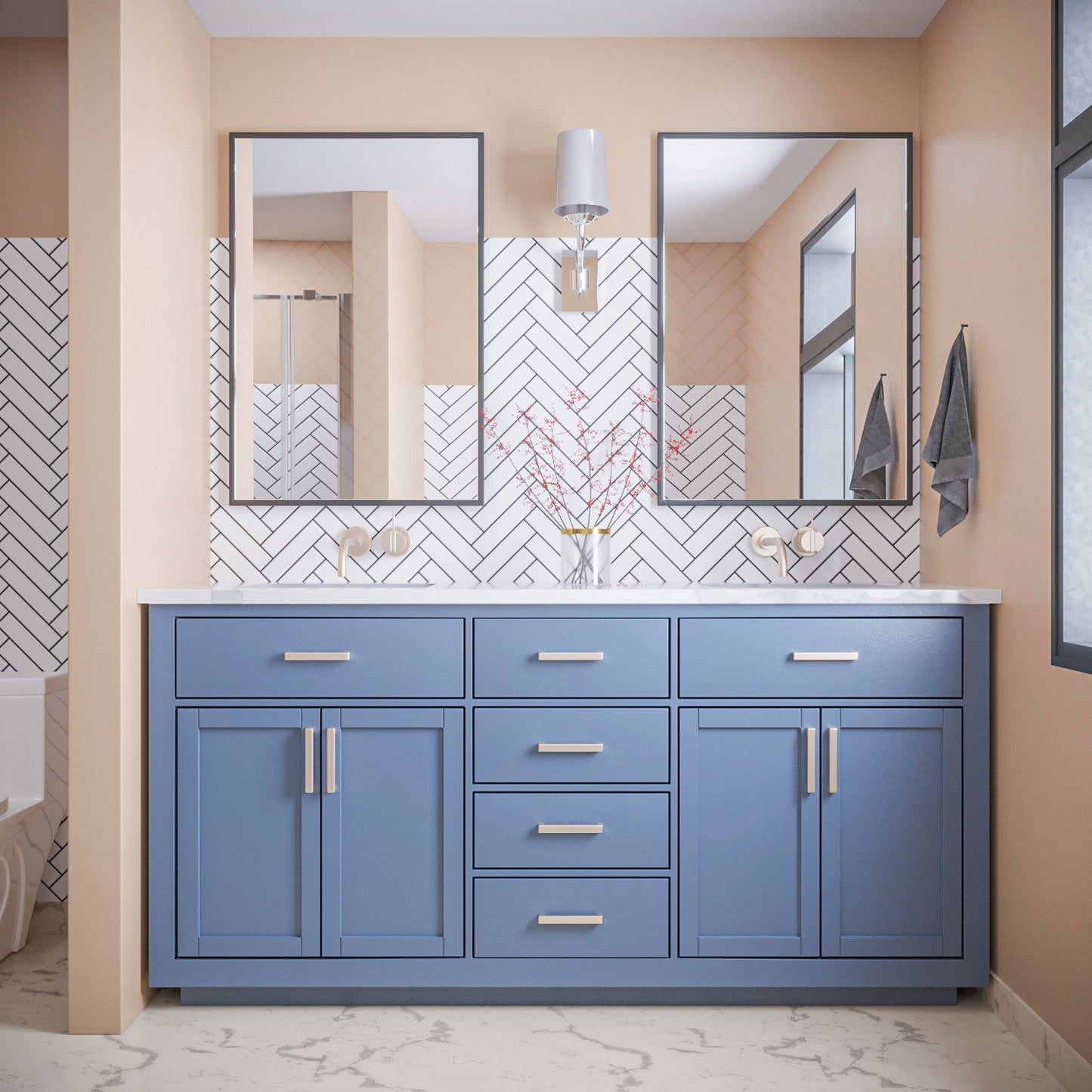 Altair Designs 72" double vanity with top - 531072-WH-CA-NM
