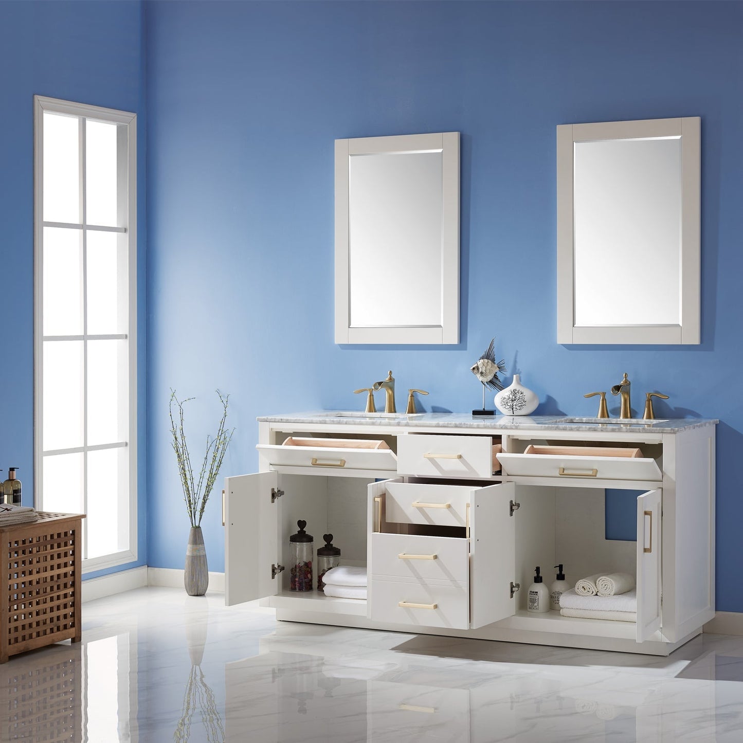 Altair Designs 72" double vanity with top - 531072-WH-CA-NM