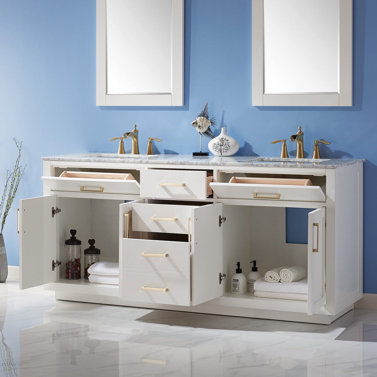 Altair Designs 72" double vanity with top - 531072-WH-CA-NM