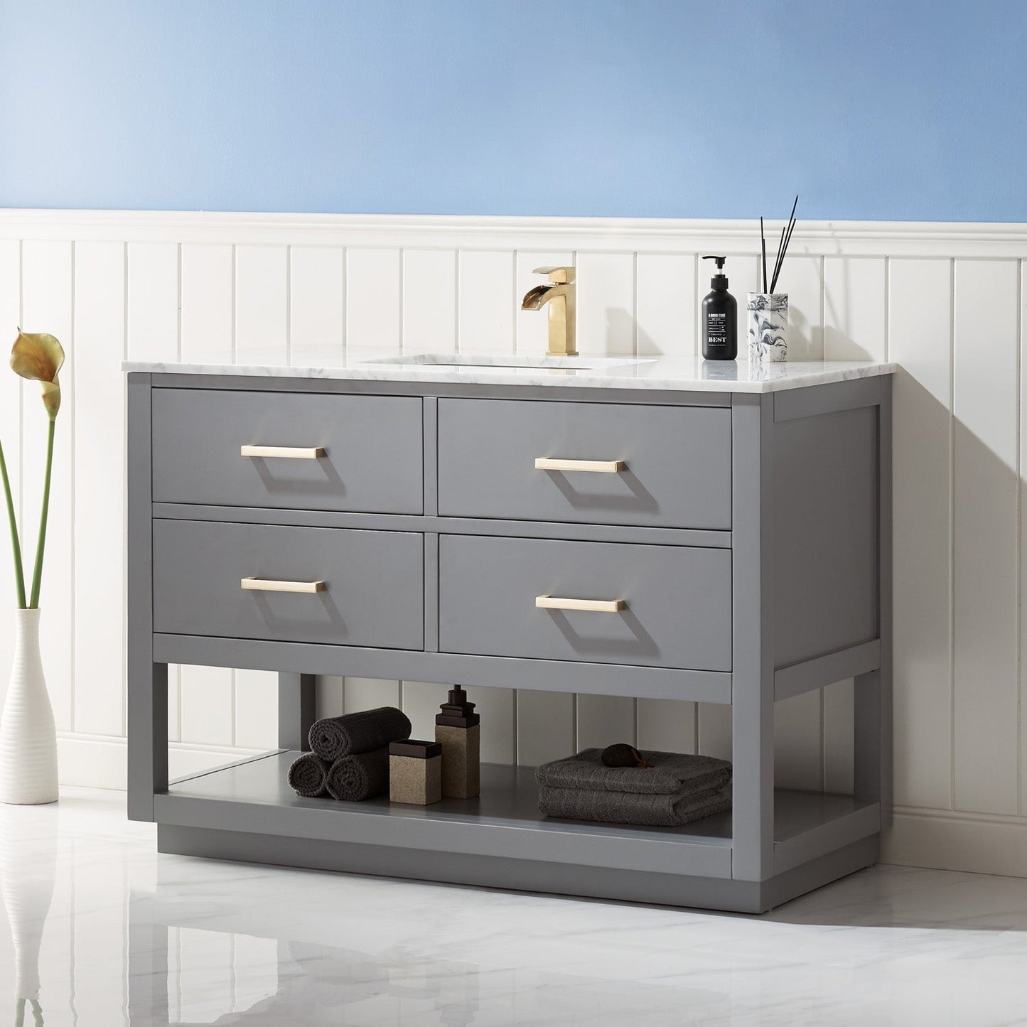 Altair Designs 48" single vanity with top - 532048-WH-CA-NM