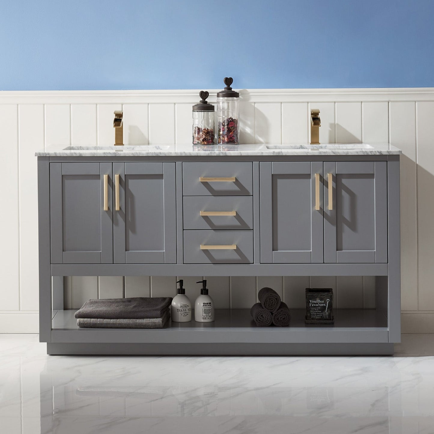 Altair Designs 60" double vanity with top - 532060-WH-CA-NM