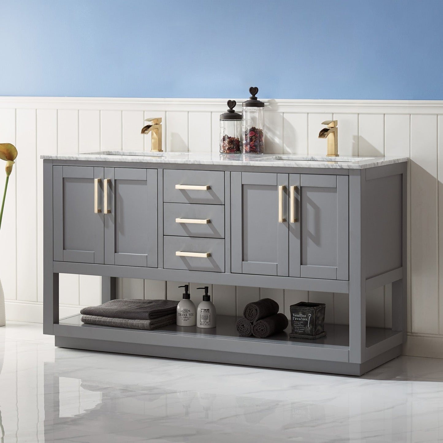 Altair Designs 60" double vanity with top - 532060-WH-CA-NM
