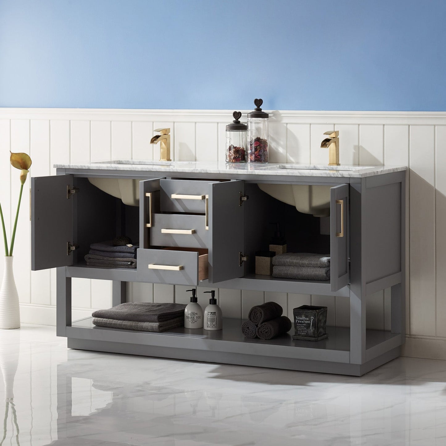 Altair Designs 60" double vanity with top - 532060-WH-CA-NM