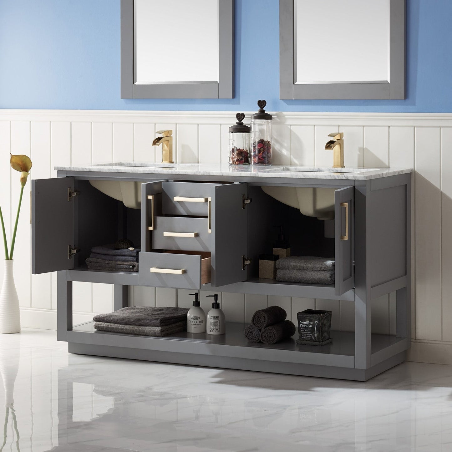 Altair Designs 60" double vanity with top - 532060-WH-CA-NM