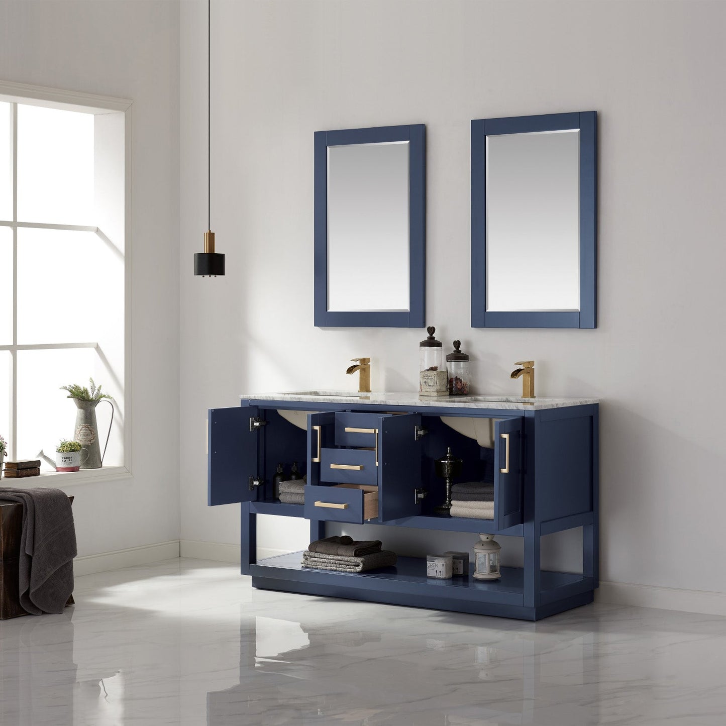 Altair Designs 60" double vanity with top - 532060-WH-CA-NM