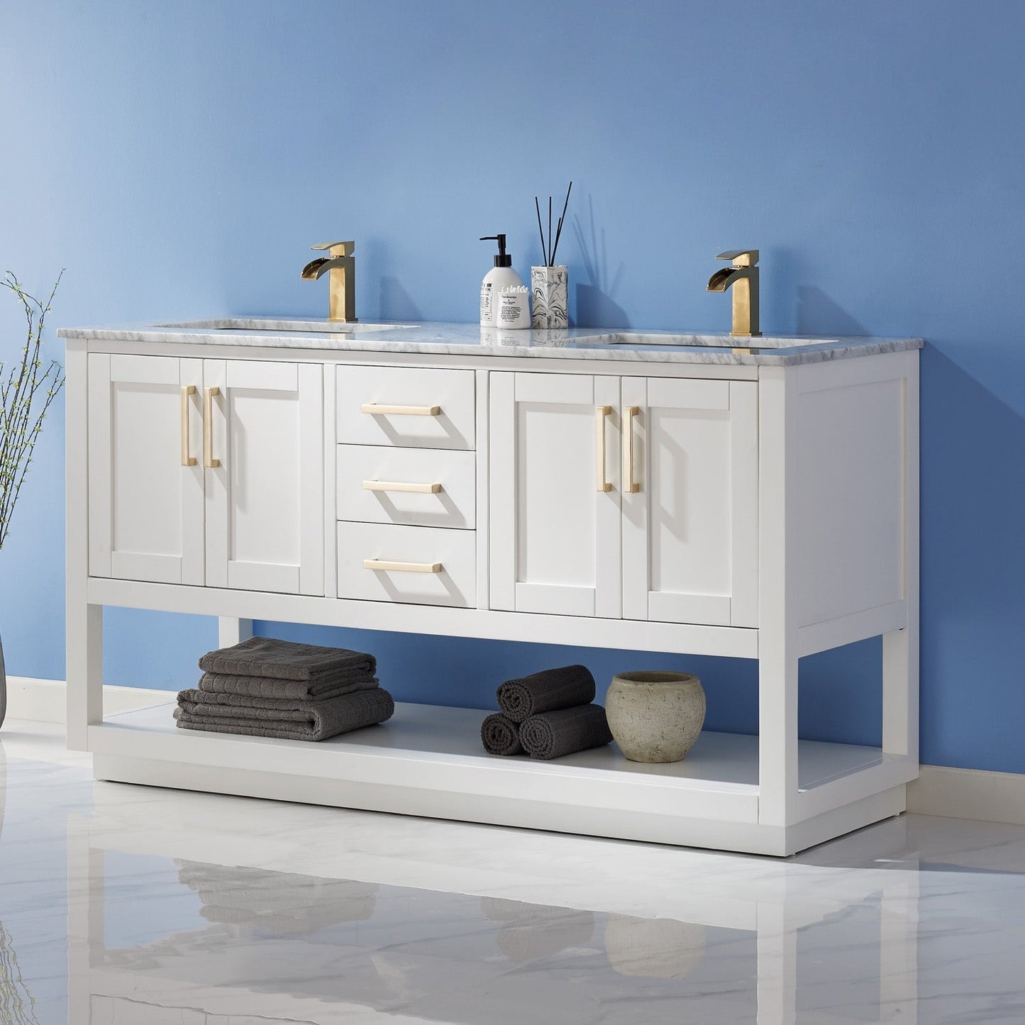 Altair Designs 60" double vanity with top - 532060-WH-CA-NM