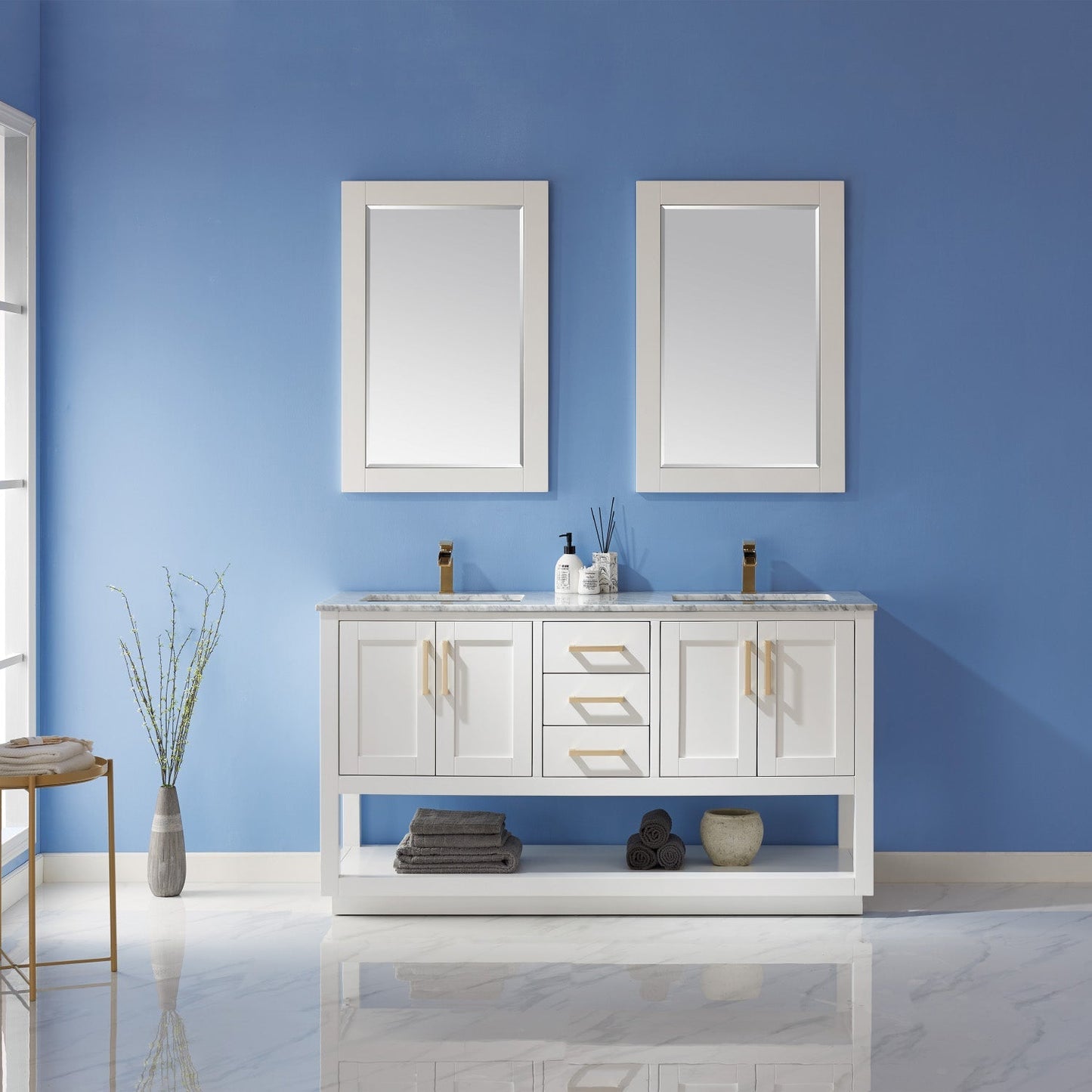 Altair Designs 60" double vanity with top - 532060-WH-CA-NM