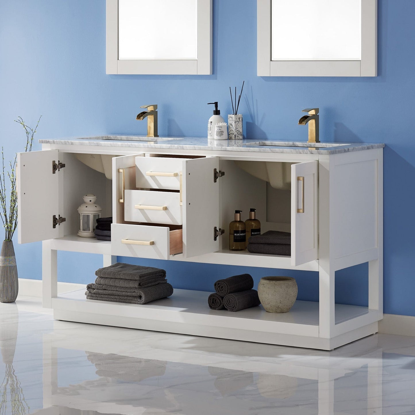 Altair Designs 60" double vanity with top - 532060-WH-CA-NM