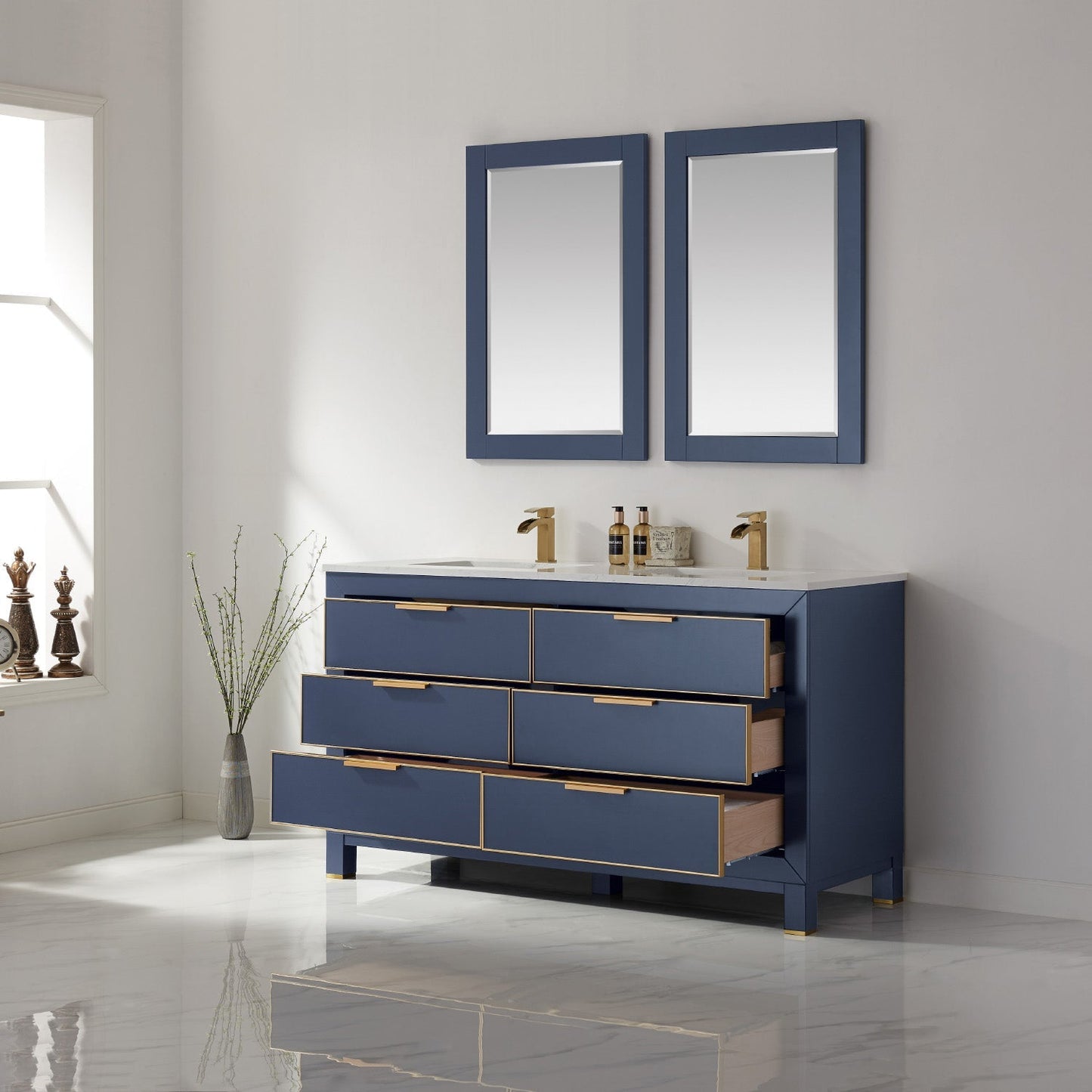 Altair Designs 60" double vanity with top - 533060-RB-AW-NM