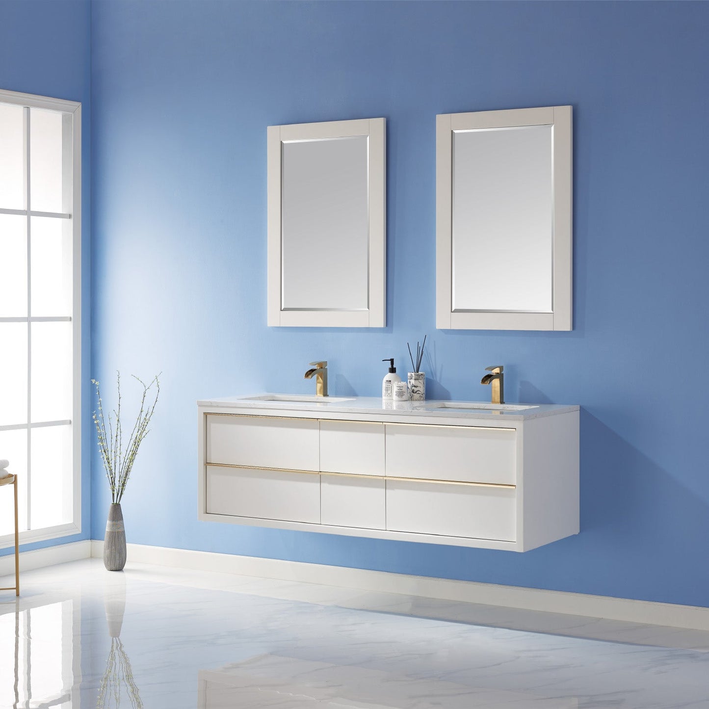 Altair Designs 60" double vanity with top - 534060-WH-AW-NM