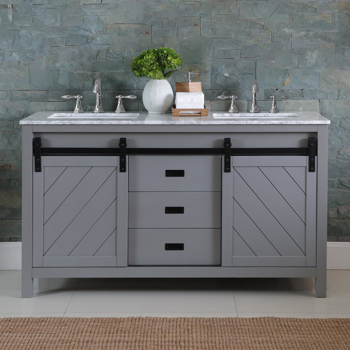 Altair Designs Kinsley 60" double vanity with top - 536060-WH-CA-NM