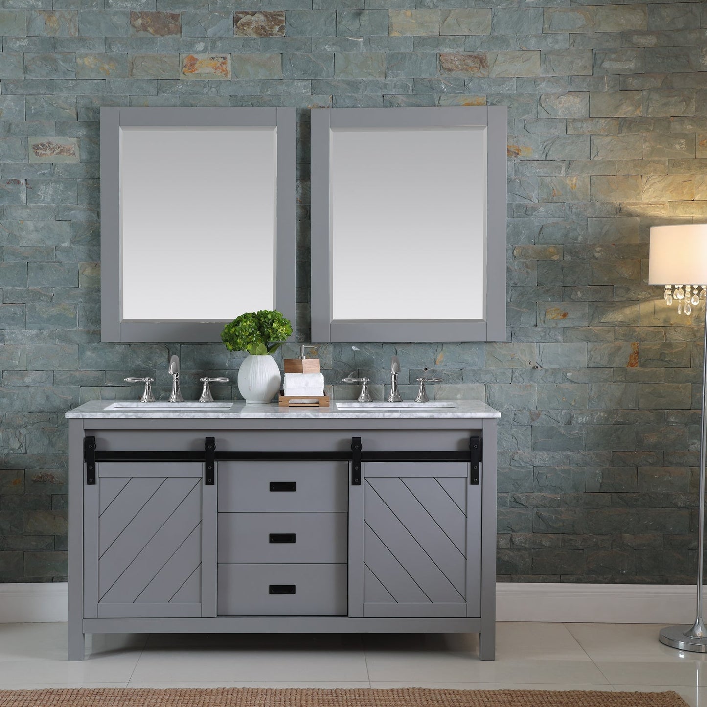 Altair Designs Kinsley 60" double vanity with top - 536060-WH-CA-NM