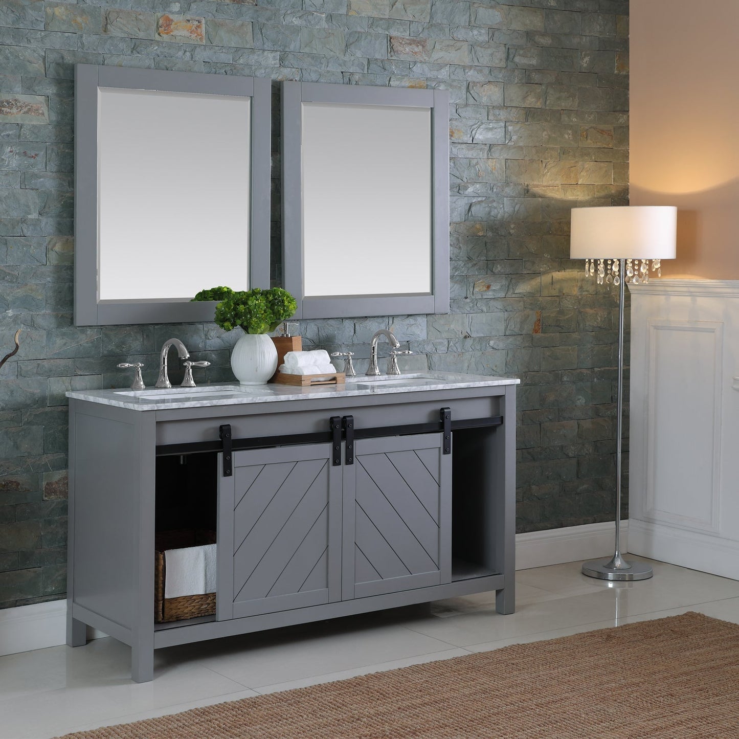 Altair Designs Kinsley 60" double vanity with top - 536060-WH-CA-NM