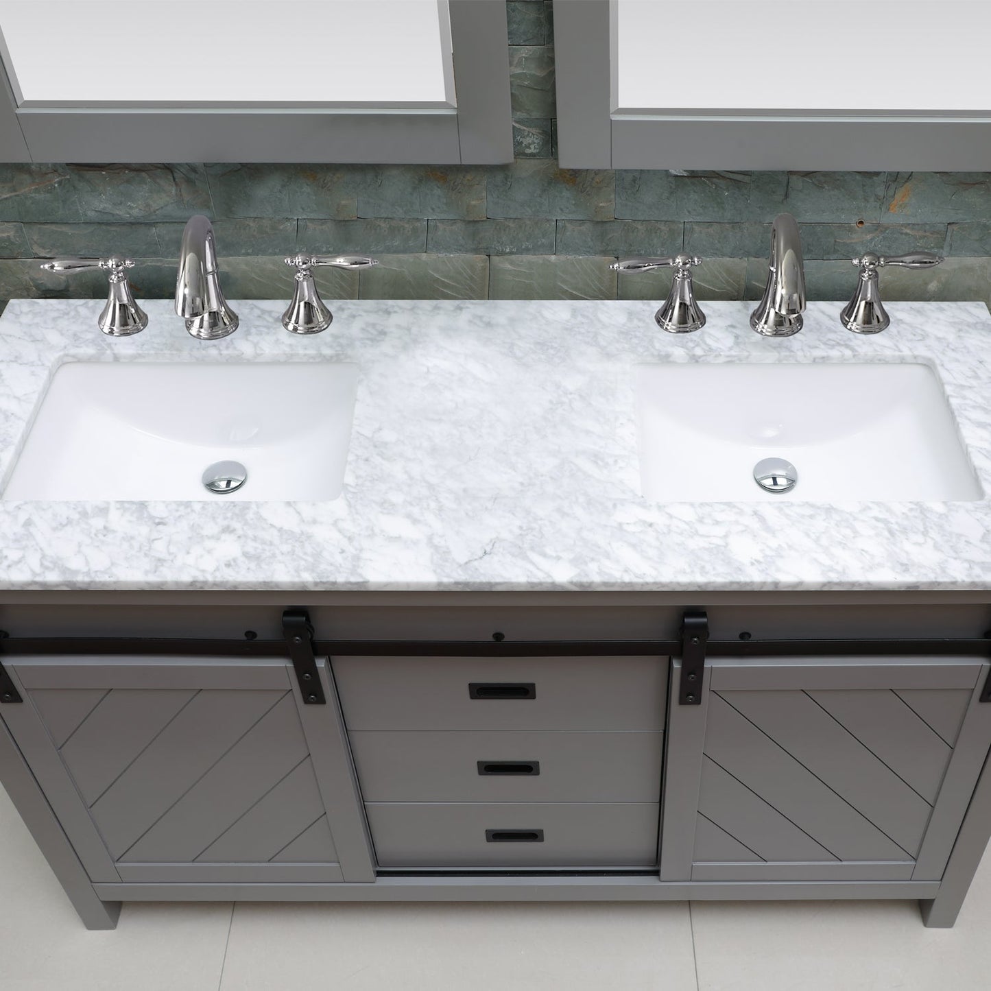 Altair Designs Kinsley 60" double vanity with top - 536060-WH-CA-NM