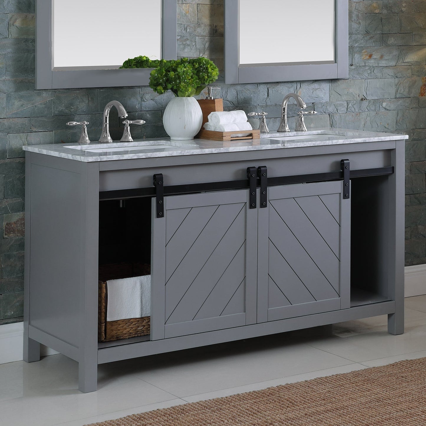 Altair Designs Kinsley 60" double vanity with top - 536060-WH-CA-NM