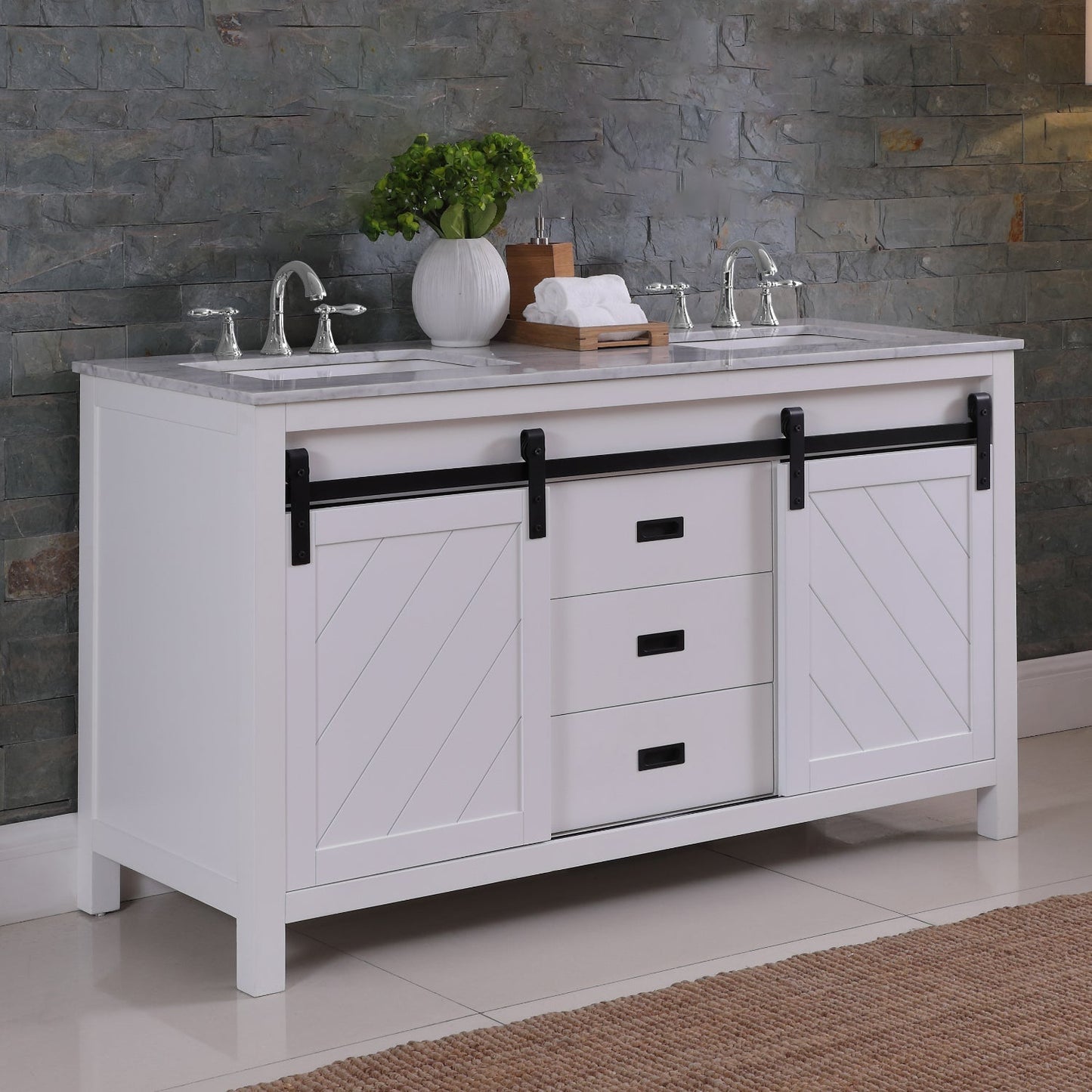 Altair Designs Kinsley 60" double vanity with top - 536060-WH-CA-NM