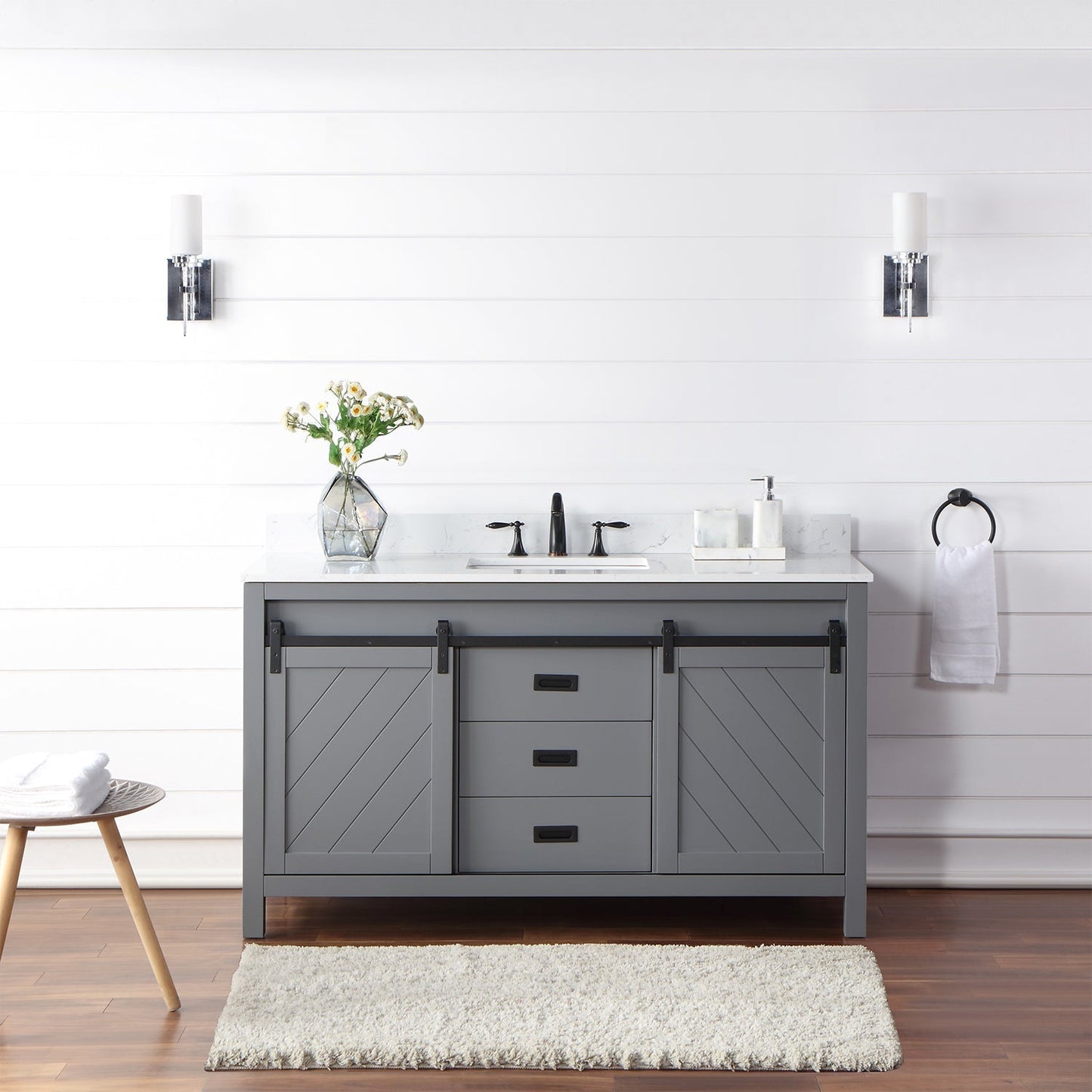 Altair Designs 60" single vanity with top - 536060S-WH-AW-NM