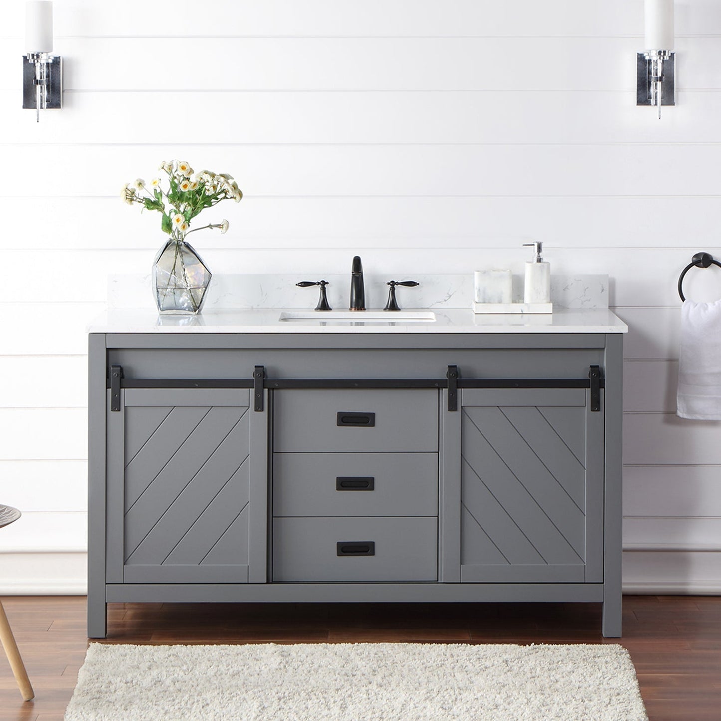 Altair Designs 60" single vanity with top - 536060S-WH-AW-NM