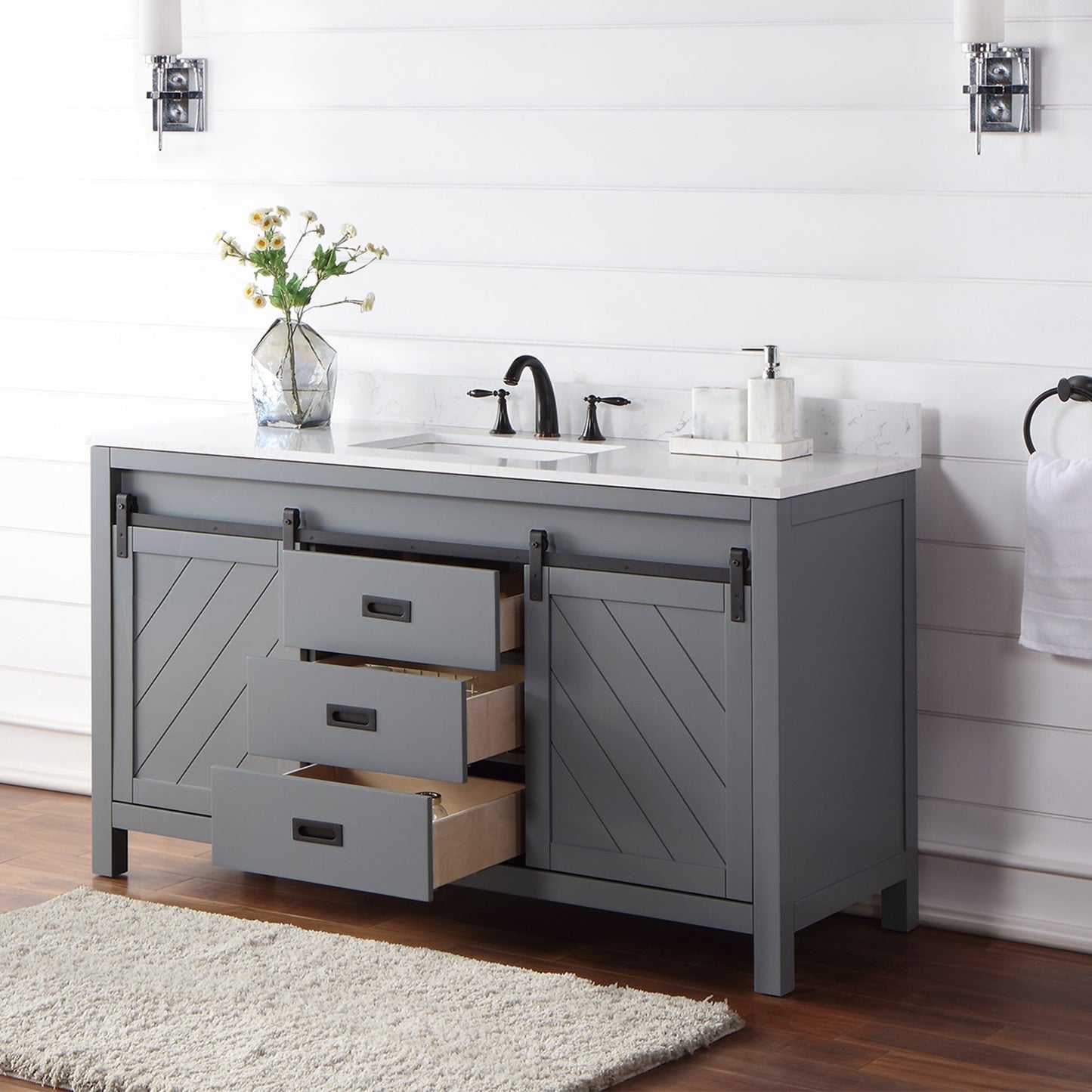 Altair Designs 60" single vanity with top - 536060S-WH-AW-NM