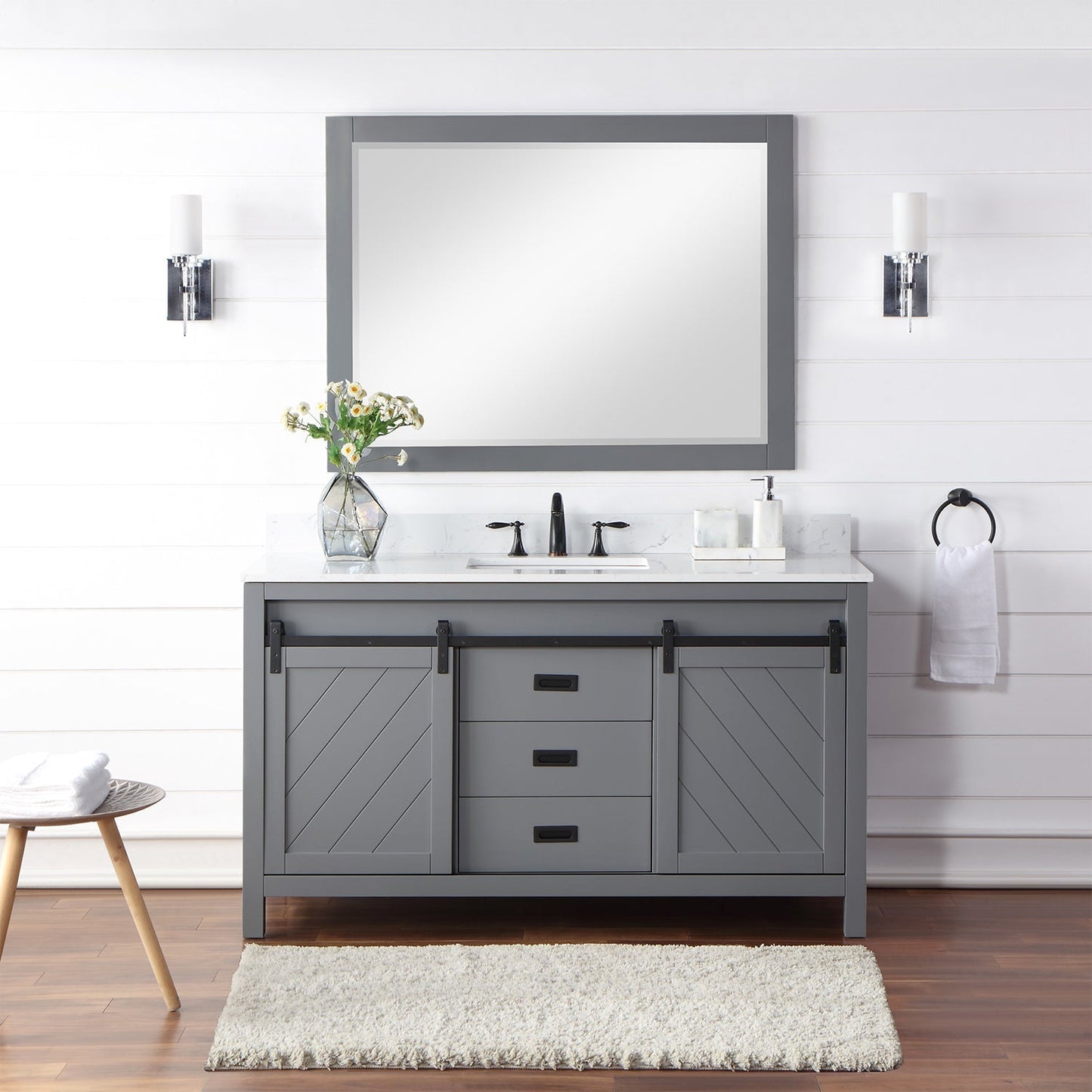 Altair Designs 60" single vanity with top - 536060S-WH-AW-NM