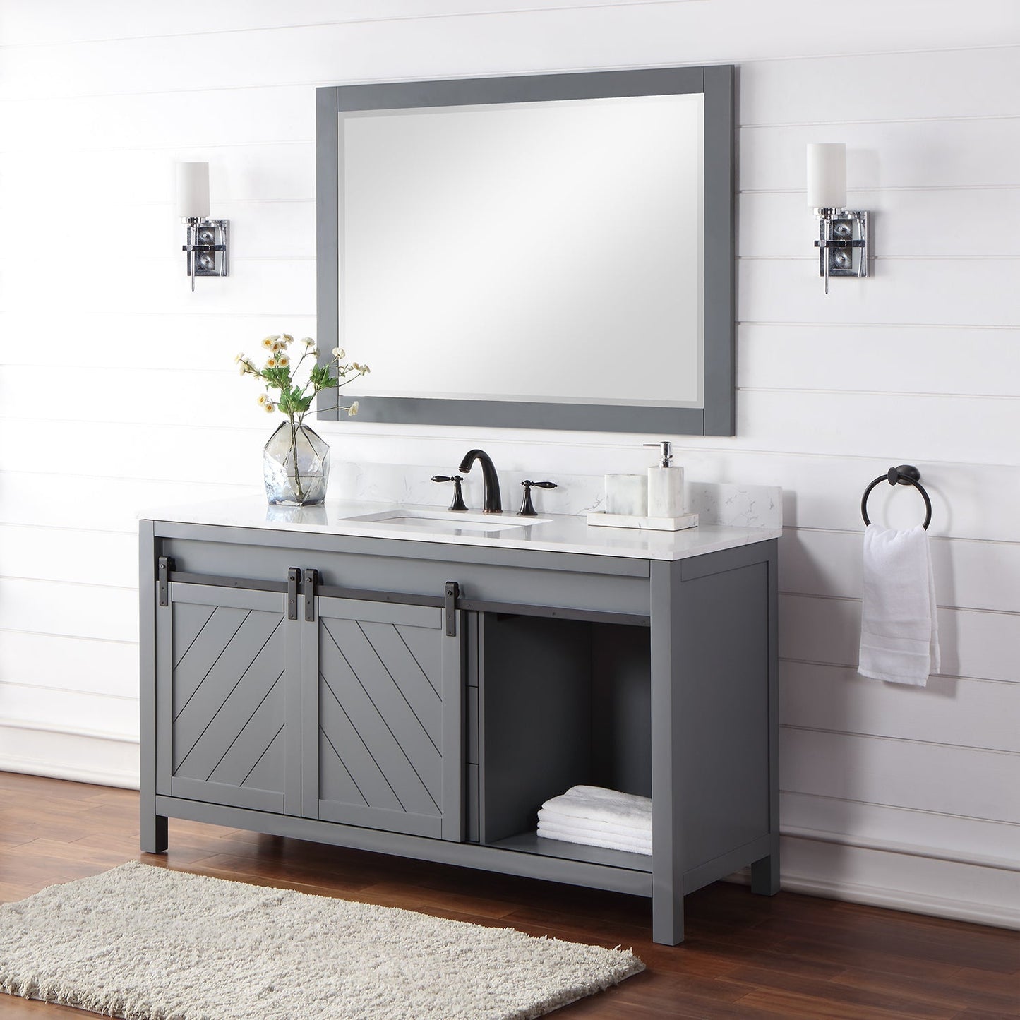 Altair Designs 60" single vanity with top - 536060S-WH-AW-NM