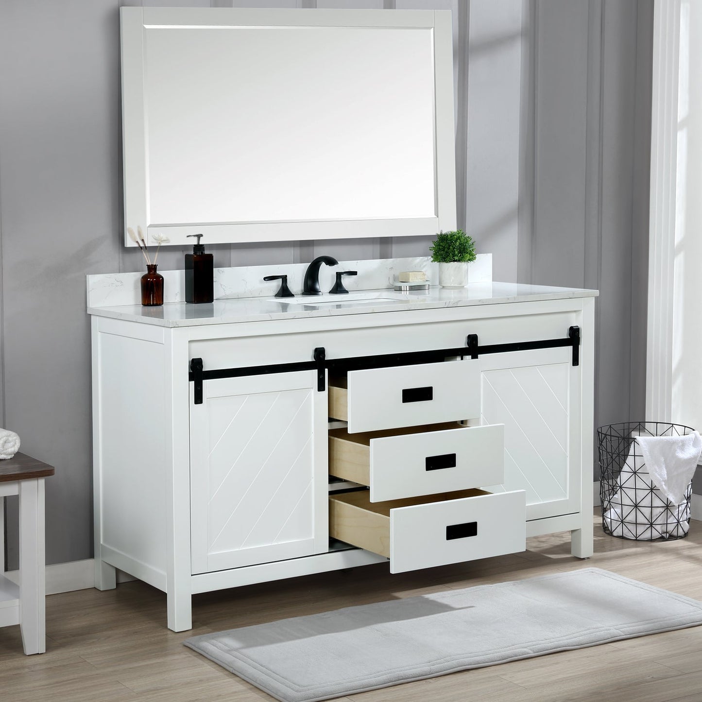 Altair Designs 60" single vanity with top - 536060S-WH-AW-NM