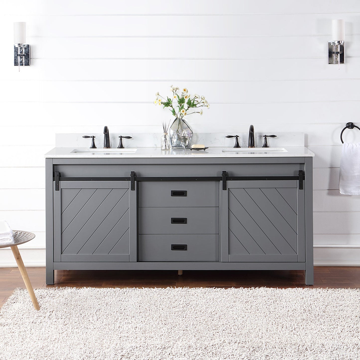 Altair Designs Kinsley 72" double vanity with top - 536072-WH-AW-NM