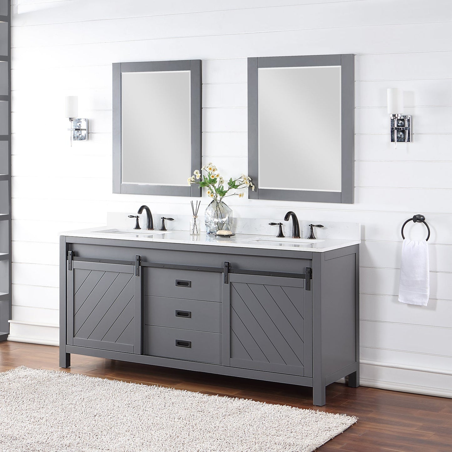 Altair Designs Kinsley 72" double vanity with top - 536072-WH-AW-NM