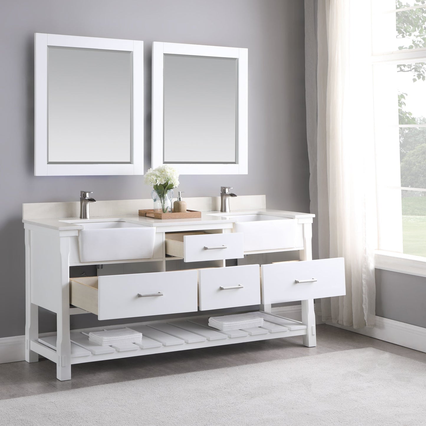 Altair Designs 72" double vanity with top - 537072-WH-AW-NM