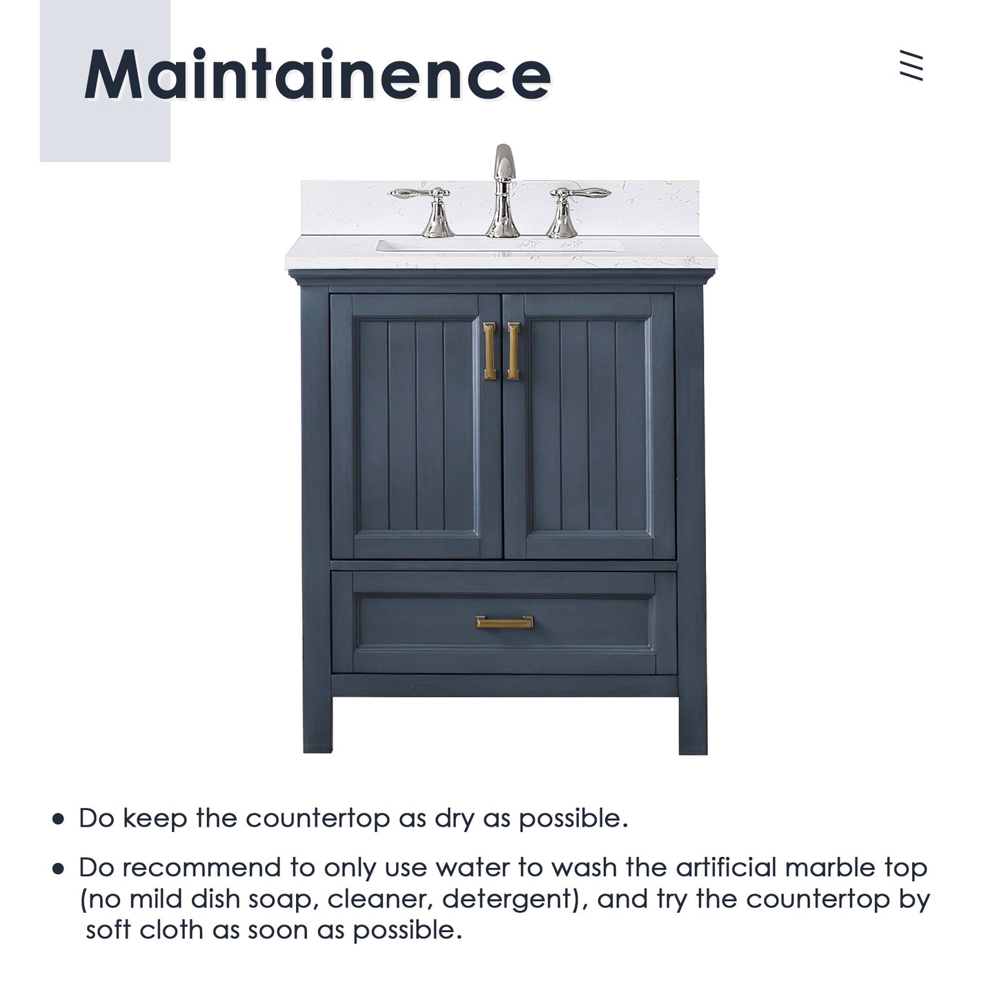 Altair Designs 30" single vanity with top - 538030-WH-CA-NM