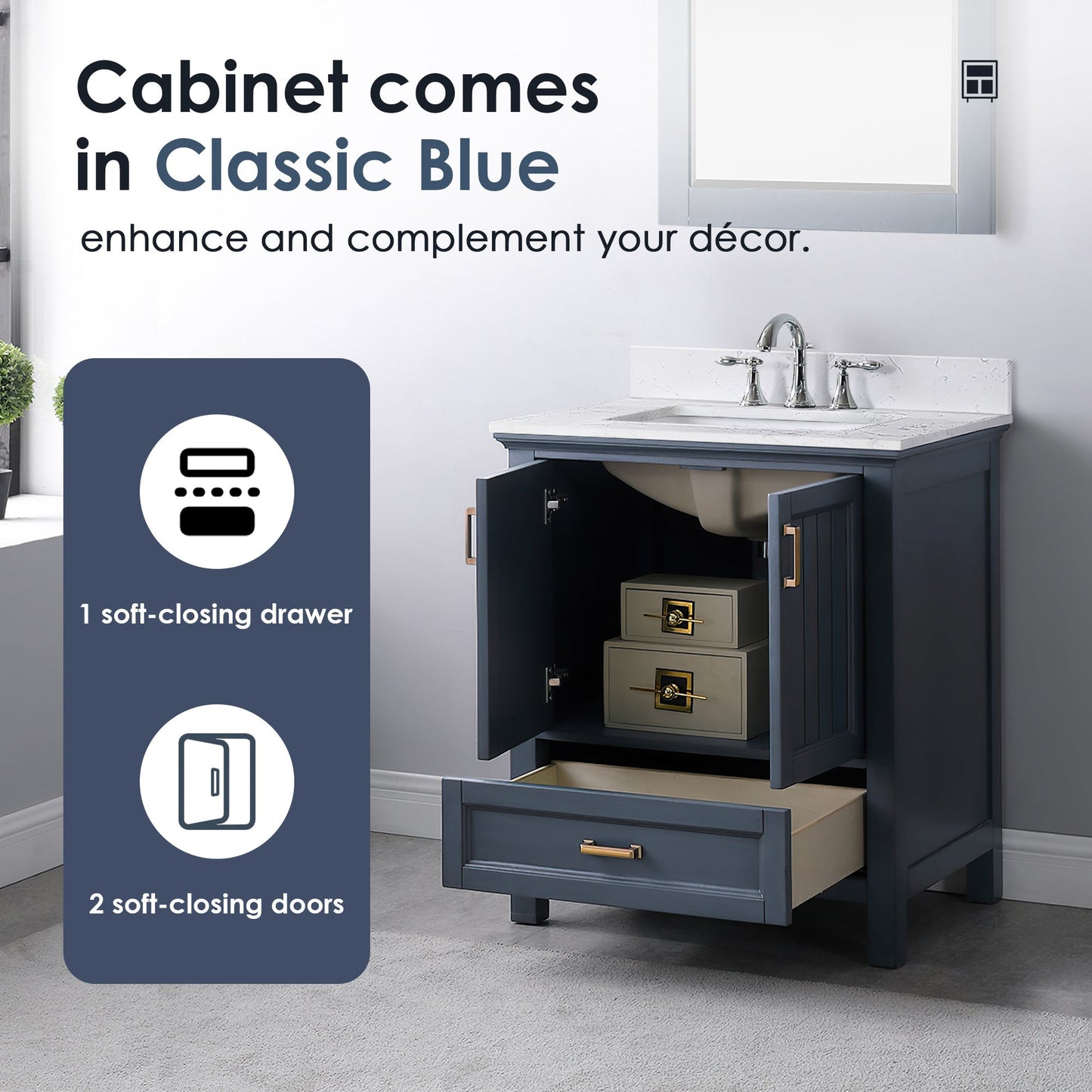 Altair Designs 30" single vanity with top - 538030-WH-CA-NM