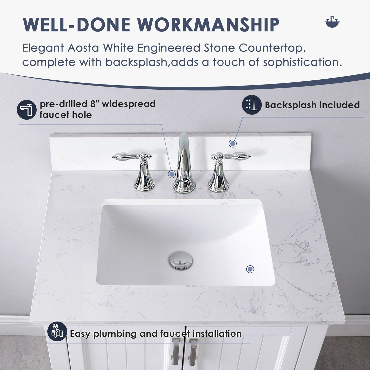 Altair Designs 30" single vanity with top - 538030-WH-CA-NM