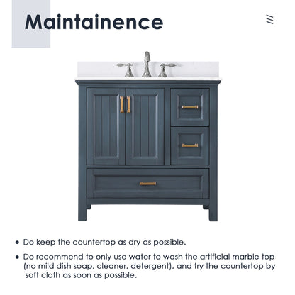 Altair Designs 36" single vanity with top - 538036-WH-CA-NM