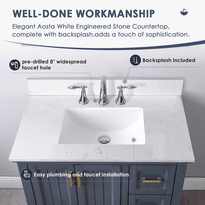 Altair Designs 36" single vanity with top - 538036-WH-CA-NM