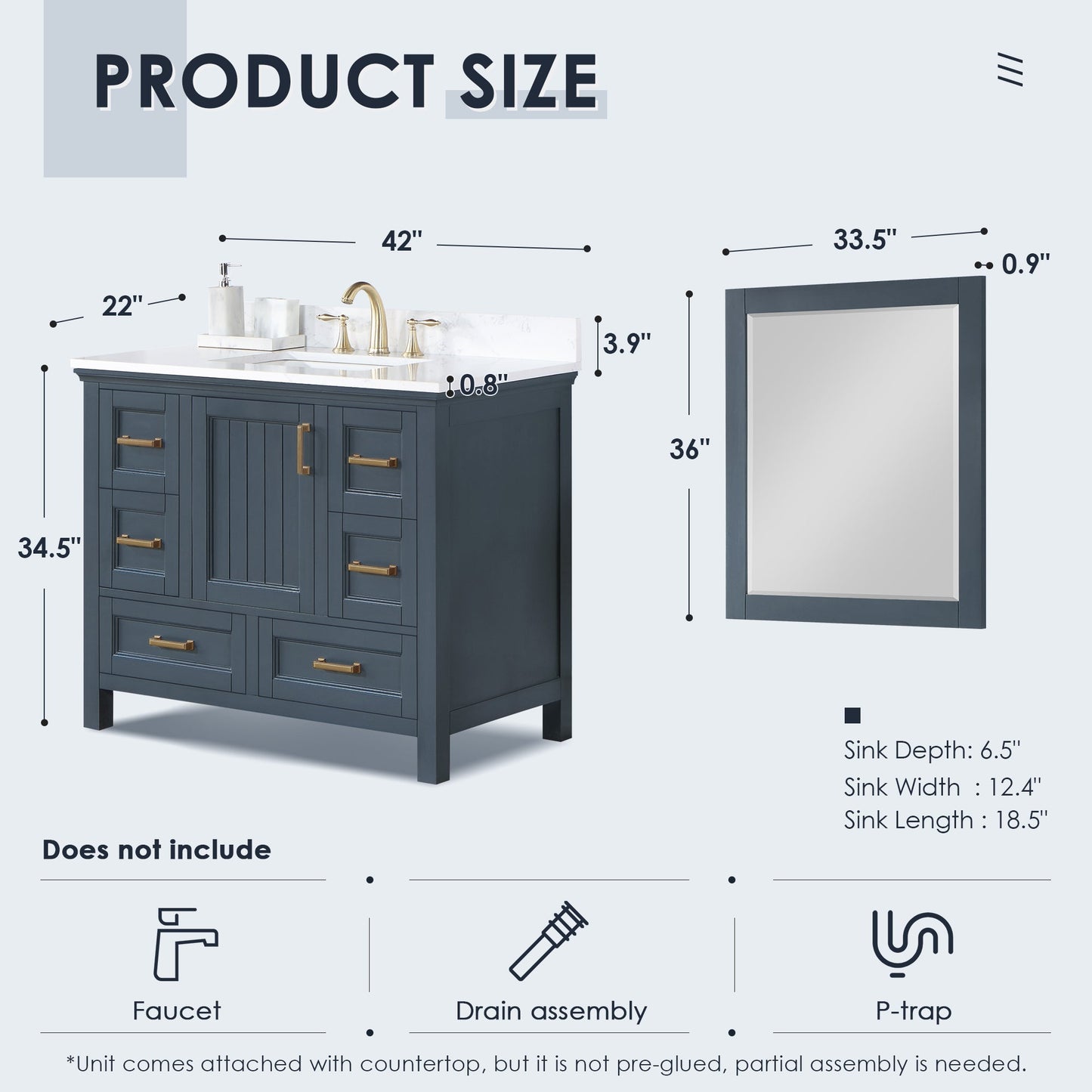 Altair Designs  42" single vanity with top - 538042-CB-AW-NM
