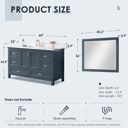 Altair Designs 60" single vanity with top - 538060S-WH-AW-NM