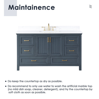 Altair Designs 60" single vanity with top - 538060S-WH-AW-NM