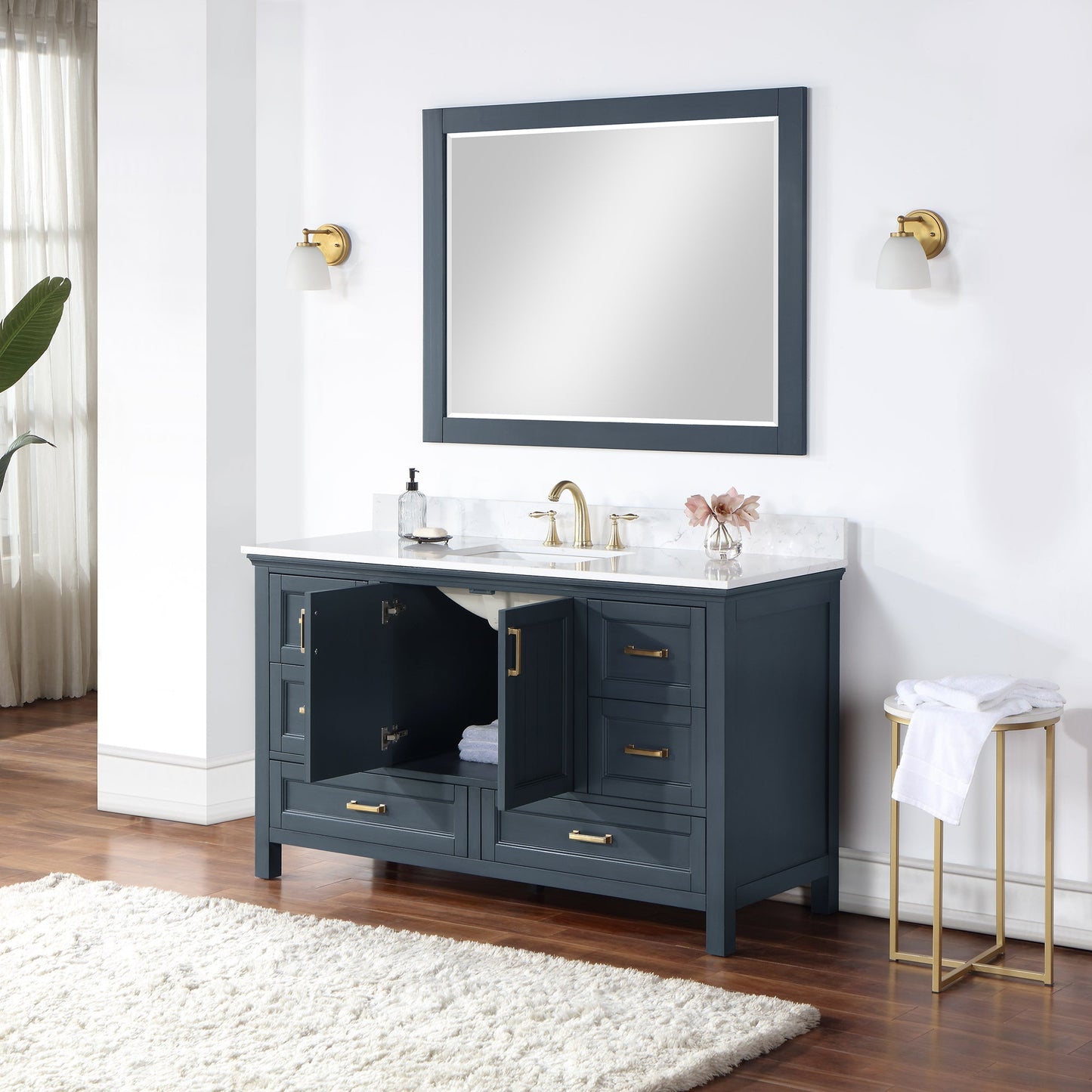 Altair Designs 60" single vanity with top - 538060S-WH-AW-NM